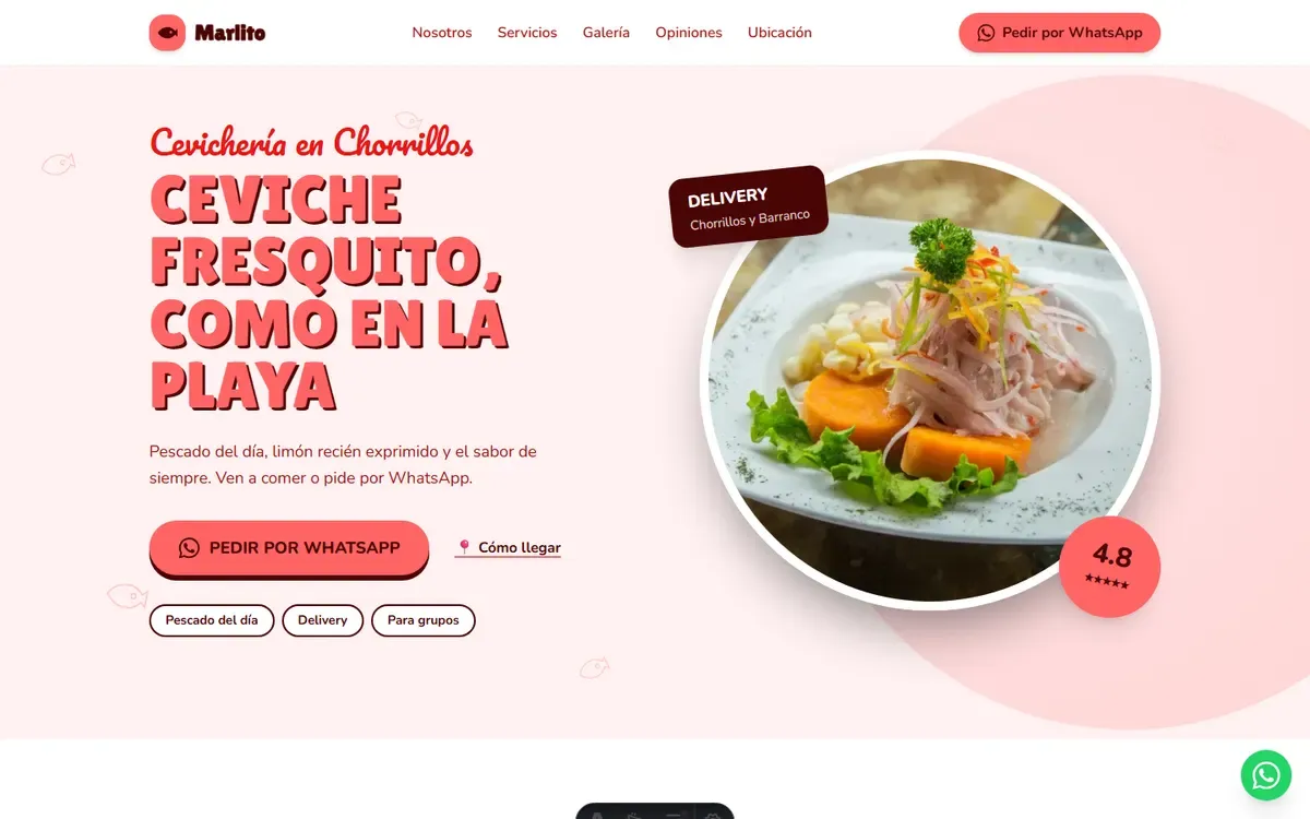 Página web de Marlito, cevichería