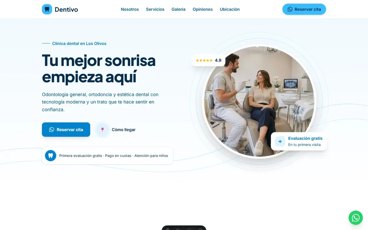 Página web de Dentivo, consultorio dental